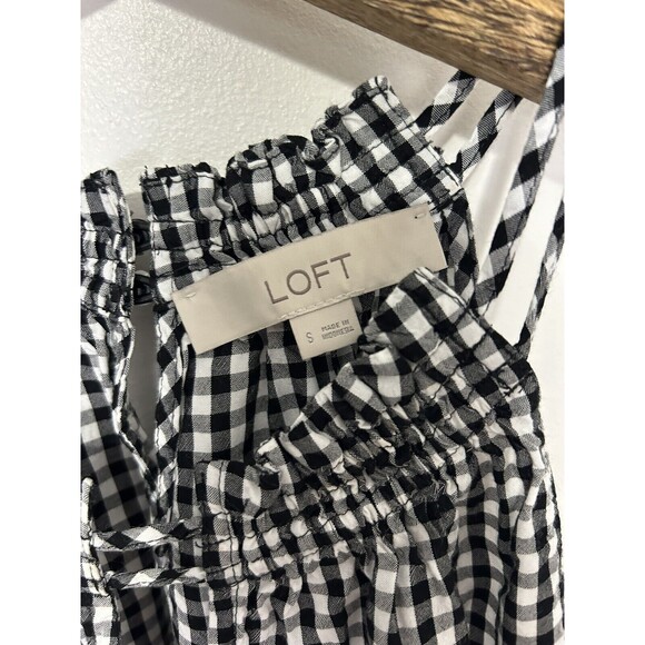 Ann Taylor LOFT Tank Top Blouse Sz Small Black White Buffalo Check Plaid Career - Picture 3 of 5
